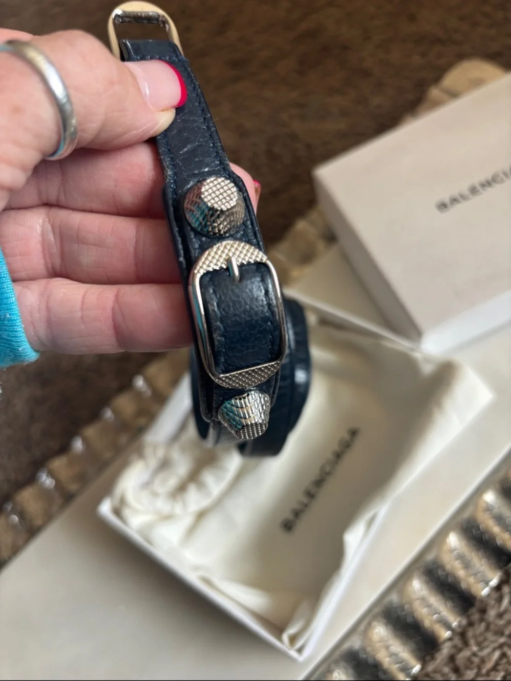 Balenciaga Leather Giant Arena Trip Wrap Bracelet in dark navy - Picture 6 of 9